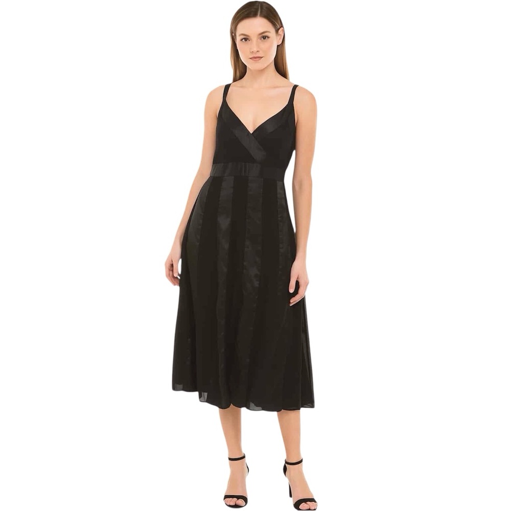 Believe Black Satin And Chiffon Stripe Cocktail Dress Size 12